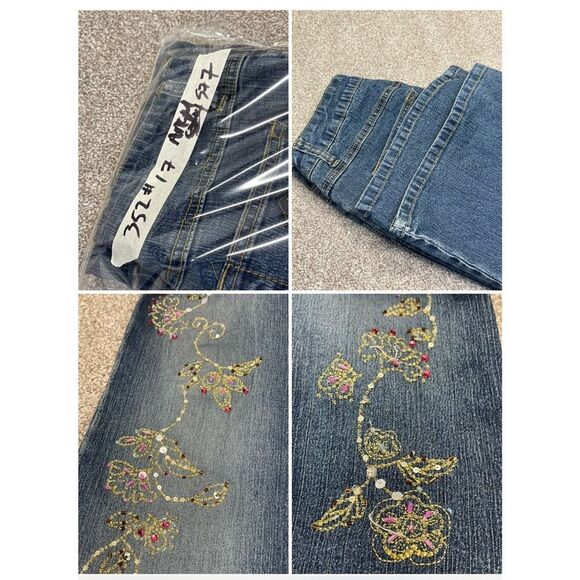 Angels womens flare jeans sz 7 mid rise blue jeans Y2K decor sequins embroidery - Picture 12 of 12
